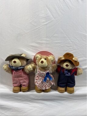 Vintage Furskins Plush Bear Trio with Country Outfits